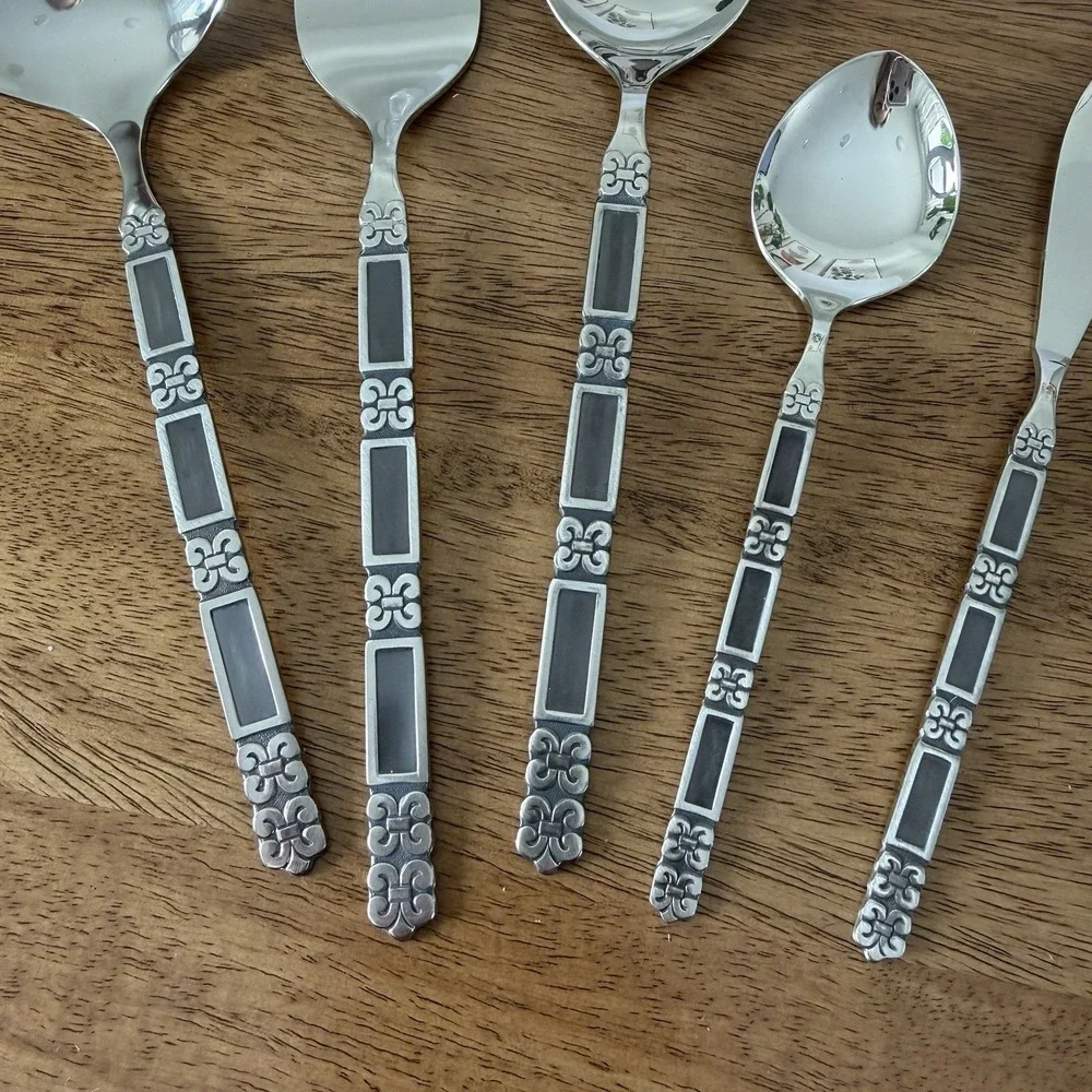 Oneida Community Madrid Black Serving Utensils Butter Knife Tea Spoon Ladle Fork